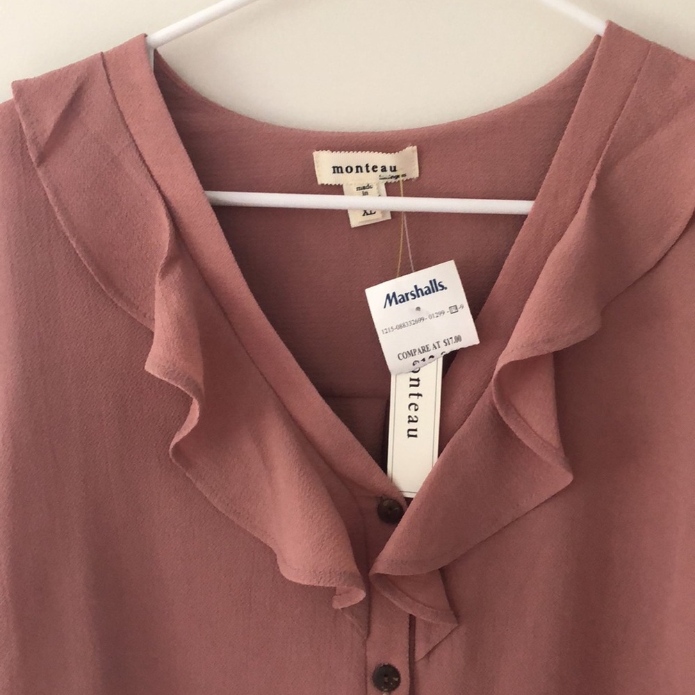 Monteau V neck blouse blush pink XL NWT - Picture 7 of 9